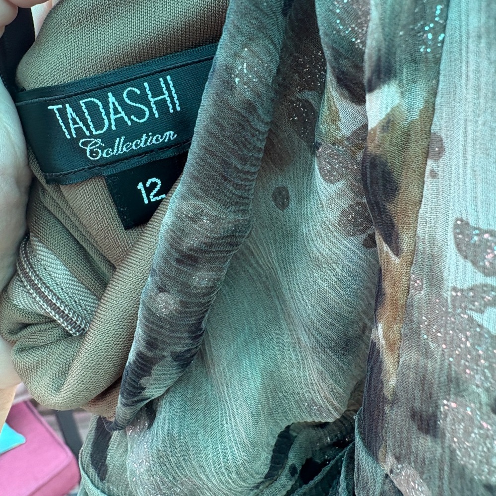 Tadashi Shoji Brown and Green Maxi Dress